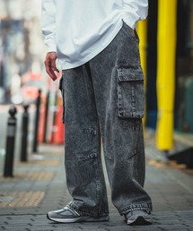 SIDEWAY STANCE（サイドウェイスタンス）の「【SIDEWAY STANCE】ケミカルウォッシュ デニム ワイドカーゴパンツ（デニムパンツ）」