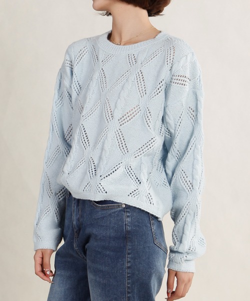 Mayree(メイリー)の「【AURORIA】ケーブル透かし編みニットプルオーバー(ニット/セーター・レディース・オフホワイト/ブルー/ピンク・FREE)」の1枚目の写真