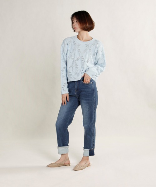 Mayree(メイリー)の「【AURORIA】ケーブル透かし編みニットプルオーバー(ニット/セーター・レディース・オフホワイト/ブルー/ピンク・FREE)」の5枚目の写真