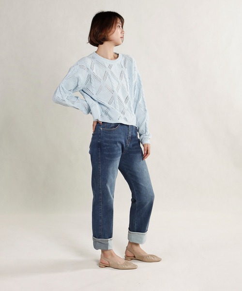 Mayree(メイリー)の「【AURORIA】ケーブル透かし編みニットプルオーバー(ニット/セーター・レディース・オフホワイト/ブルー/ピンク・FREE)」の6枚目の写真