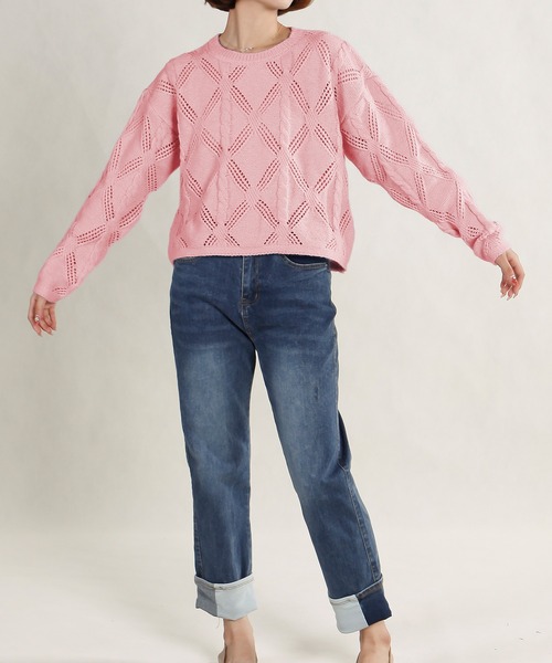 Mayree(メイリー)の「【AURORIA】ケーブル透かし編みニットプルオーバー(ニット/セーター・レディース・オフホワイト/ブルー/ピンク・FREE)」の8枚目の写真