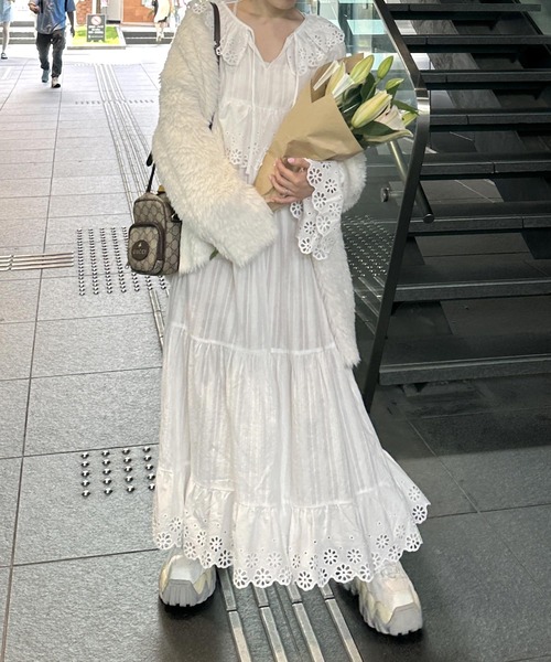 Alley by w closet（アリーバイダブルクローゼット）の「【Alley】MIXカラーフェザーヤーンカーディガン（カーディガン/ボレロ・レディース・イエロー/ピンク系/サックスブルー/オフホワイト・FREE）」の5枚目の写真