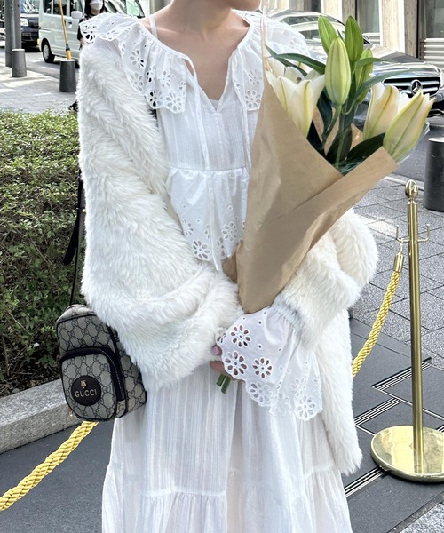 Alley by w closet（アリーバイダブルクローゼット）の「【Alley】MIXカラーフェザーヤーンカーディガン（カーディガン/ボレロ・レディース・イエロー/ピンク系/サックスブルー/オフホワイト・FREE）」の7枚目の写真