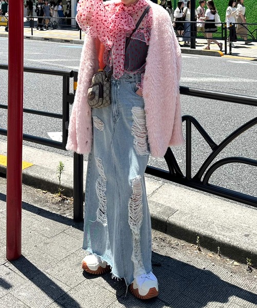 Alley by w closet（アリーバイダブルクローゼット）の「【Alley】MIXカラーフェザーヤーンカーディガン（カーディガン/ボレロ・レディース・イエロー/ピンク系/サックスブルー/オフホワイト・FREE）」の20枚目の写真