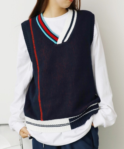 ALL RUNS(オールランズ)の「▲DESIGN V-NECK VEST/デザインVネックベスト(ベスト・メンズ・ホワイト/ブラック・M/XL/L)」の7枚目の写真
