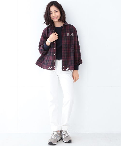 BEAMS BOY（ビームスボーイ）の「BEAMS BOY / タータンチェック プリント ドローコード ブルゾン（ブルゾン・レディース・ワイン/ネイビー・ONE SIZE）」の13枚目の写真