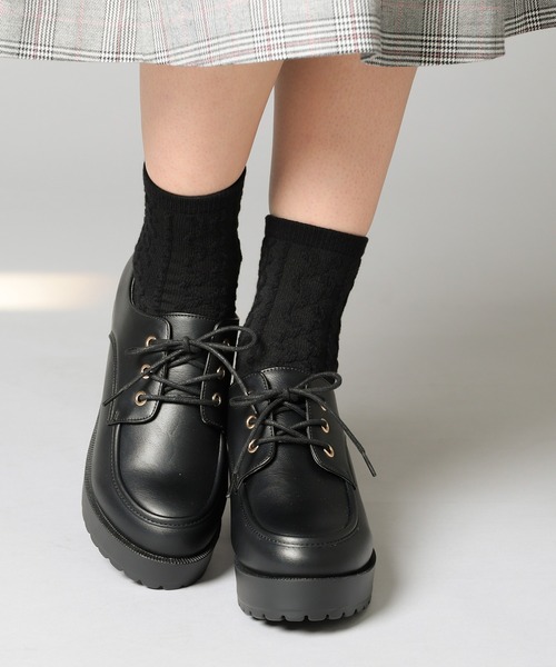 Honeys（ハニーズ）の「厚底ヒールマニッシュシューズ（ドレスシューズ・レディース・ブラック/ブラック系その他/ベージュ/ダークブラウン・S/M/L/LL）」の5枚目の写真