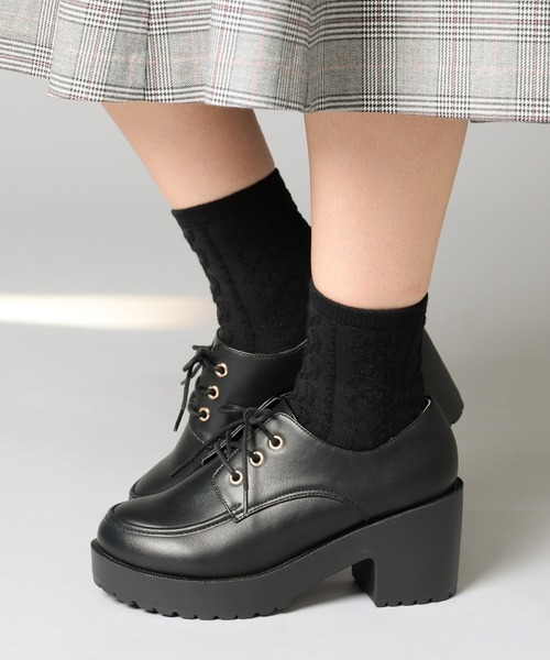 Honeys（ハニーズ）の「厚底ヒールマニッシュシューズ（ドレスシューズ・レディース・ブラック/ブラック系その他/ベージュ/ダークブラウン・S/M/L/LL）」の6枚目の写真