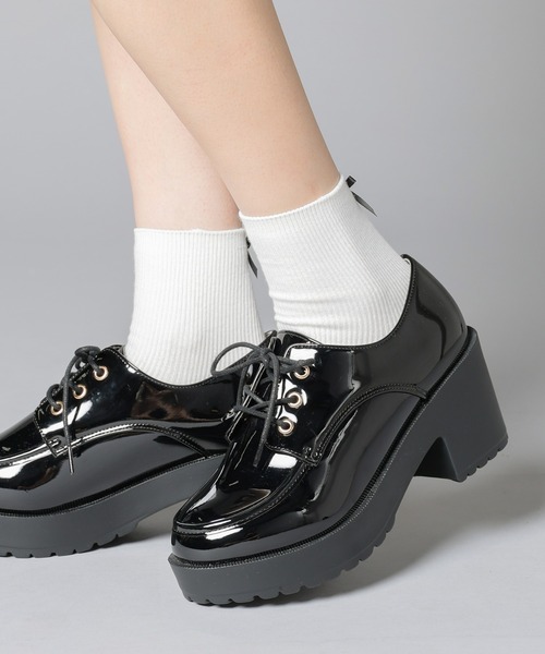 Honeys（ハニーズ）の「厚底ヒールマニッシュシューズ（ドレスシューズ・レディース・ブラック/ブラック系その他/ベージュ/ダークブラウン・S/M/L/LL）」の12枚目の写真