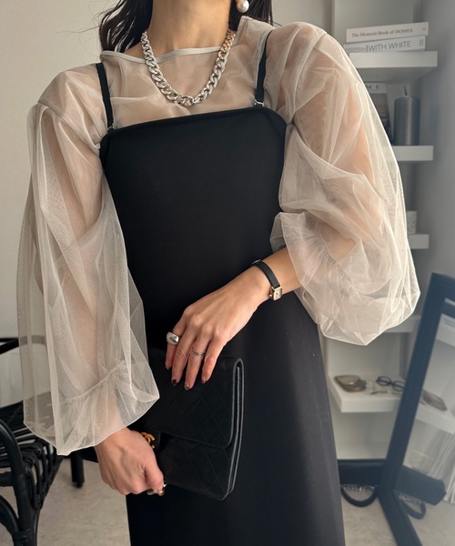 ULEULA（ウルア）の「ボリュームスリーブブラウス/シアーチュール（シャツ/ブラウス・レディース・ブラック/アイボリー/グレイッシュベージュ・FREE）」の3枚目の写真