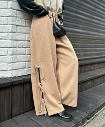 サイドリボンタックワイドパンツ