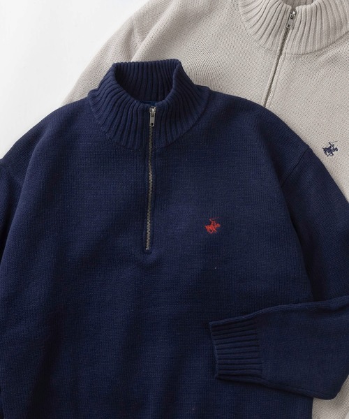 BEVERLY HILLS POLO CLUB（ビバリーヒルズポロクラブ）の「【BEVERLY HILLS POLO CLUB/ビバリーヒルズポロクラブ】ブランドワンポイントロゴ刺繍  デザイン ハーフジップ ニット/オーバーサイズ（ニット/セーター・レディース・ブラック×ホワイト/グレー/ブラック/アイボリー/ネイビー/ベージュ/ホワイト×ネイビー・M/L/XL）」の7枚目の写真
