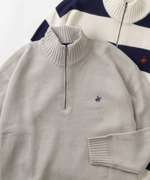 BEVERLY HILLS POLO CLUB（ビバリーヒルズポロクラブ）の「【BEVERLY HILLS POLO CLUB/ビバリーヒルズポロクラブ】ブランドワンポイントロゴ刺繍  デザイン ハーフジップ ニット/オーバーサイズ（ニット/セーター・レディース・ブラック×ホワイト/グレー/ブラック/アイボリー/ネイビー/ベージュ/ホワイト×ネイビー・M/L/XL）」の6枚目の写真