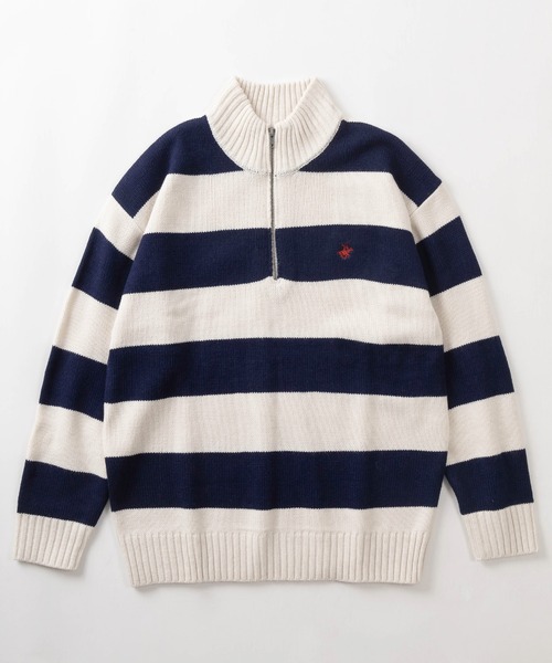 BEVERLY HILLS POLO CLUB（ビバリーヒルズポロクラブ）の「【BEVERLY HILLS POLO CLUB/ビバリーヒルズポロクラブ】ブランドワンポイントロゴ刺繍  デザイン ハーフジップ ニット/オーバーサイズ（ニット/セーター・レディース・ブラック×ホワイト/グレー/ブラック/アイボリー/ネイビー/ベージュ/ホワイト×ネイビー・M/L/XL）」の8枚目の写真