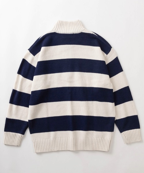 BEVERLY HILLS POLO CLUB（ビバリーヒルズポロクラブ）の「【BEVERLY HILLS POLO CLUB/ビバリーヒルズポロクラブ】ブランドワンポイントロゴ刺繍  デザイン ハーフジップ ニット/オーバーサイズ（ニット/セーター・レディース・ブラック×ホワイト/グレー/ブラック/アイボリー/ネイビー/ベージュ/ホワイト×ネイビー・M/L/XL）」の9枚目の写真