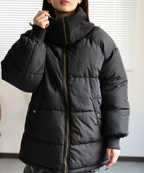 セール】【2WAY】リブカラー/スタンドカラー中綿コート（ダウン