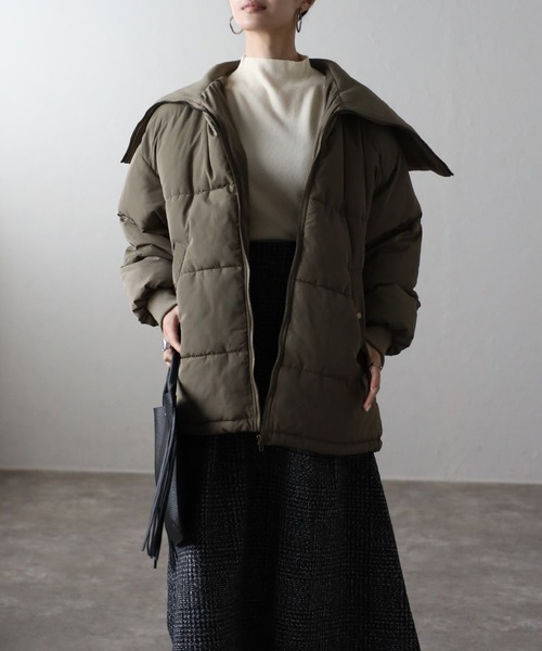 セール】【2WAY】リブカラー/スタンドカラー中綿コート（ダウン