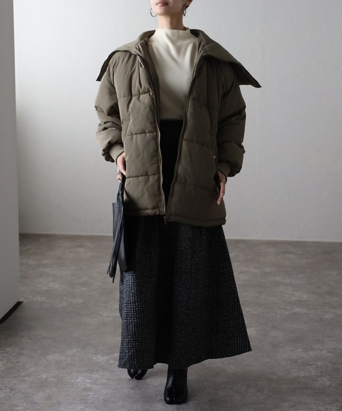 セール】【2WAY】リブカラー/スタンドカラー中綿コート（ダウン