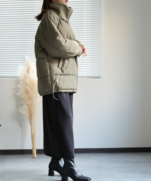 セール】【2WAY】リブカラー/スタンドカラー中綿コート（ダウン