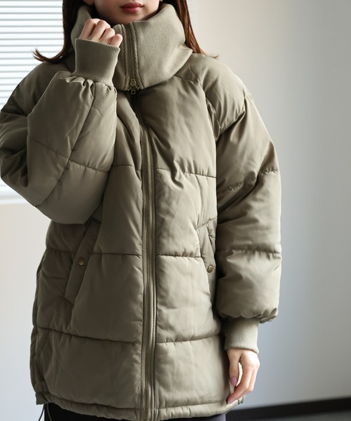 セール】【2WAY】リブカラー/スタンドカラー中綿コート（ダウン