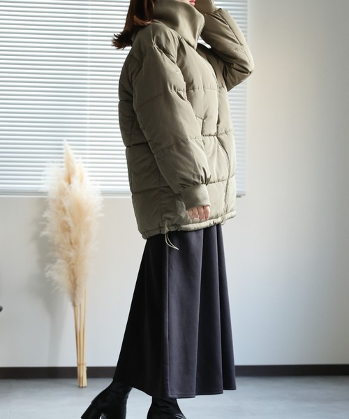 セール】【2WAY】リブカラー/スタンドカラー中綿コート（ダウン