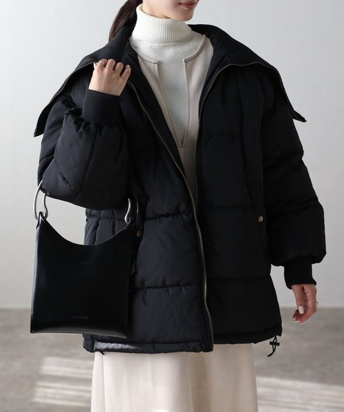 セール】【2WAY】リブカラー/スタンドカラー中綿コート（ダウン