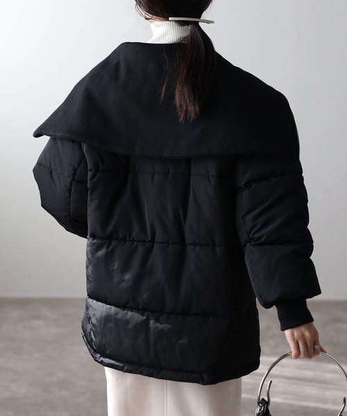 セール】【2WAY】リブカラー/スタンドカラー中綿コート（ダウン