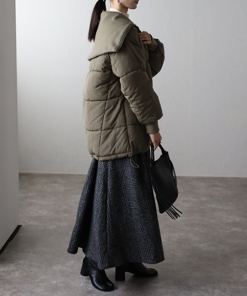 セール】【2WAY】リブカラー/スタンドカラー中綿コート（ダウン