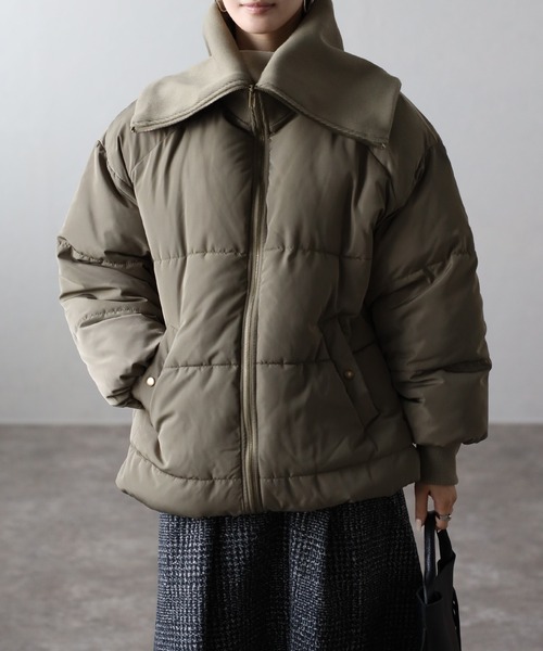 セール】【2WAY】リブカラー/スタンドカラー中綿コート（ダウン