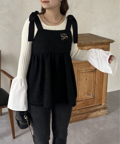 prose verse(プロズヴェール)の「肩リボンツイードペプラムビスチェ(キャミソール・レディース・ブラック・MEDIUM)」の3枚目の写真