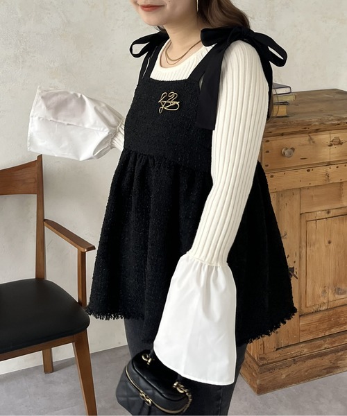 prose verse(プロズヴェール)の「肩リボンツイードペプラムビスチェ(キャミソール・レディース・ブラック・MEDIUM)」の5枚目の写真