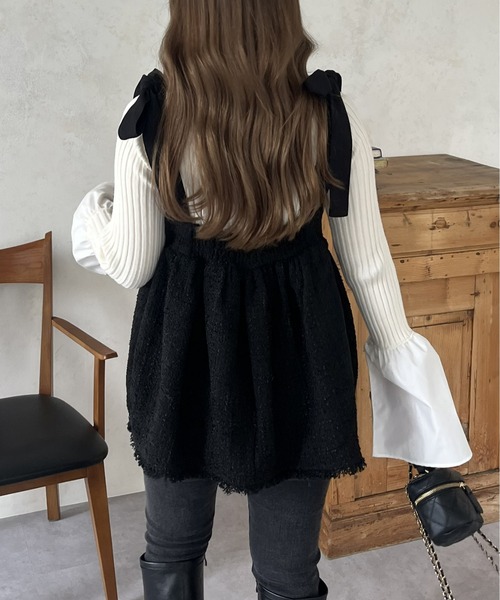 prose verse(プロズヴェール)の「肩リボンツイードペプラムビスチェ(キャミソール・レディース・ブラック・MEDIUM)」の8枚目の写真