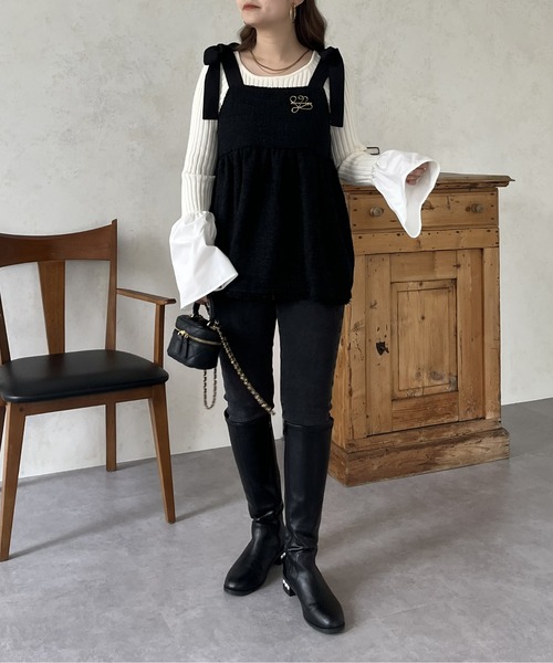 prose verse(プロズヴェール)の「肩リボンツイードペプラムビスチェ(キャミソール・レディース・ブラック・MEDIUM)」の10枚目の写真