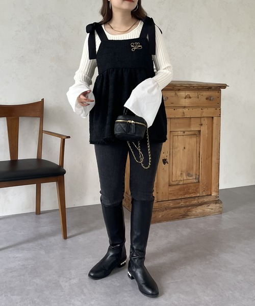 prose verse(プロズヴェール)の「肩リボンツイードペプラムビスチェ(キャミソール・レディース・ブラック・MEDIUM)」の11枚目の写真