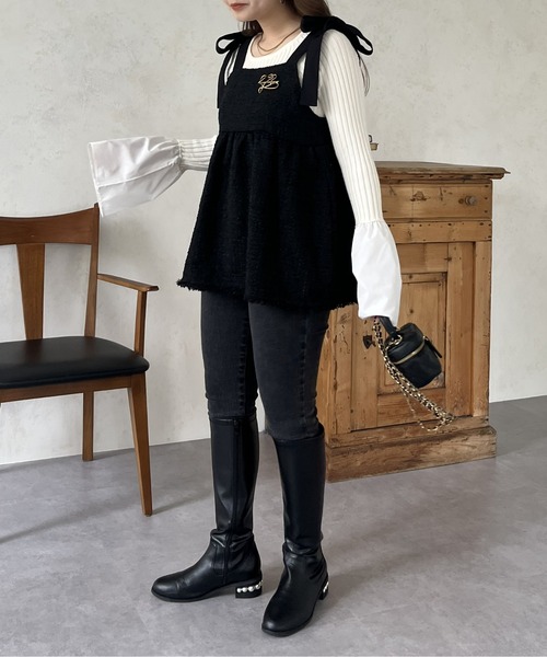 prose verse(プロズヴェール)の「肩リボンツイードペプラムビスチェ(キャミソール・レディース・ブラック・MEDIUM)」の13枚目の写真