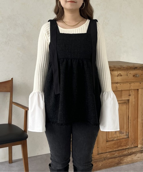 prose verse(プロズヴェール)の「肩リボンツイードペプラムビスチェ(キャミソール・レディース・ブラック・MEDIUM)」の14枚目の写真