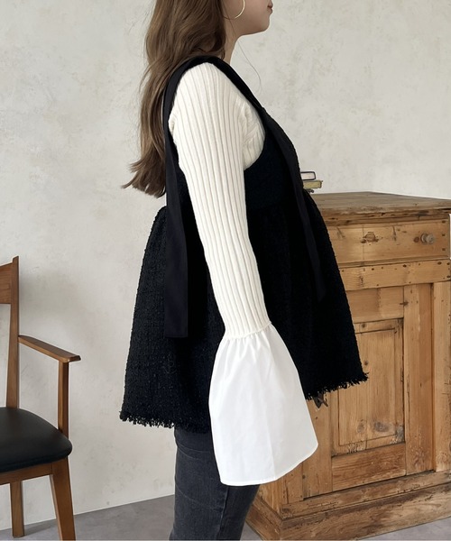 prose verse(プロズヴェール)の「肩リボンツイードペプラムビスチェ(キャミソール・レディース・ブラック・MEDIUM)」の15枚目の写真