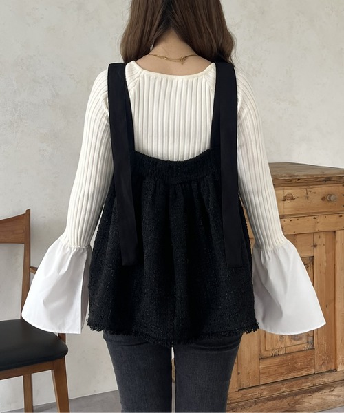 prose verse(プロズヴェール)の「肩リボンツイードペプラムビスチェ(キャミソール・レディース・ブラック・MEDIUM)」の16枚目の写真