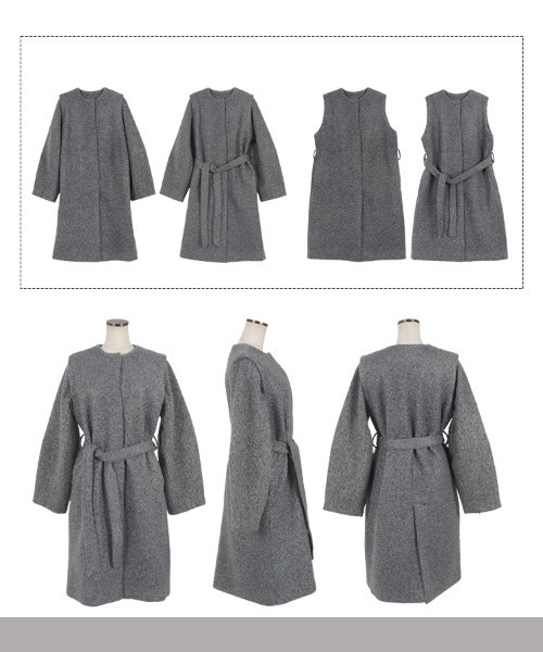 KOBE LETTUCE（コウベレタス）の「[ mikuさんコラボ ] 袖取り外しOKノーカラーブークレーコート（ノーカラーコート・レディース・ブラック/アイボリー/グレー・M）」の13枚目の写真