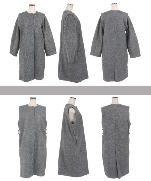 KOBE LETTUCE（コウベレタス）の「[ mikuさんコラボ ] 袖取り外しOKノーカラーブークレーコート（ノーカラーコート・レディース・ブラック/アイボリー/グレー・M）」の14枚目の写真