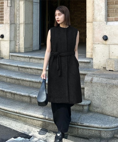 KOBE LETTUCE（コウベレタス）の「[ mikuさんコラボ ] 袖取り外しOKノーカラーブークレーコート（ノーカラーコート・レディース・ブラック/アイボリー/グレー・M）」の10枚目の写真