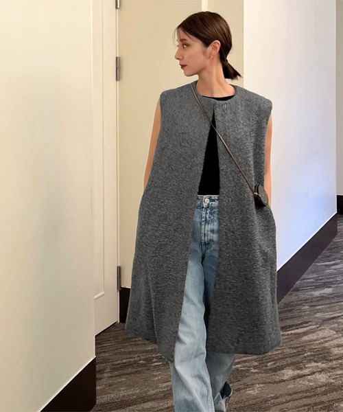 KOBE LETTUCE（コウベレタス）の「[ mikuさんコラボ ] 袖取り外しOKノーカラーブークレーコート（ノーカラーコート・レディース・ブラック/アイボリー/グレー・M）」の12枚目の写真