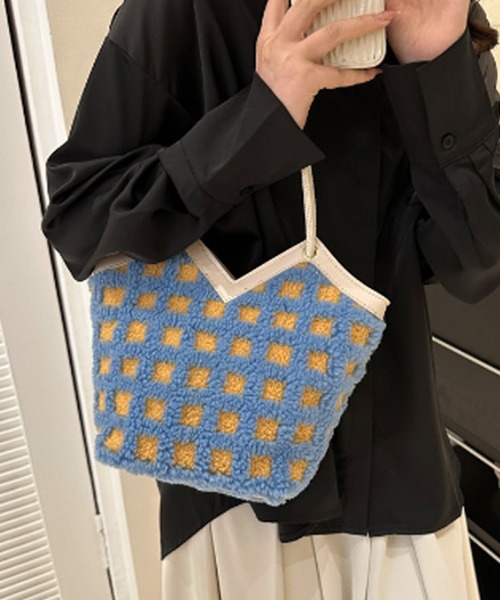 ボア使いチェック柄ミニショルダーバッグ（ショルダーバッグ