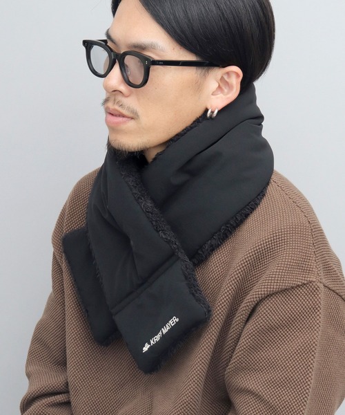 ナイロンタフタ ファーフリース 中綿 リバーシブル ダウンマフラー