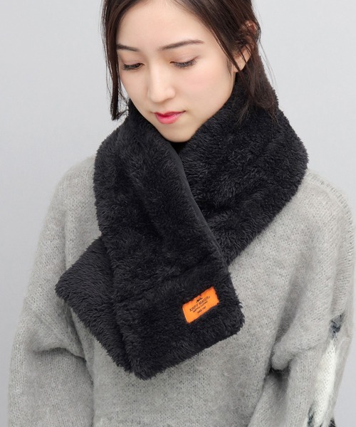 ナイロンタフタ ファーフリース 中綿 リバーシブル ダウンマフラー