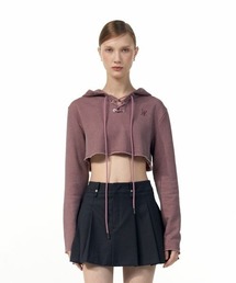 A'GEM/9 × .kom『WOOALONG/ウアロン』Signature lace-up crop hood/シグネチャーレースアップクロップドプルオーバーパーカー