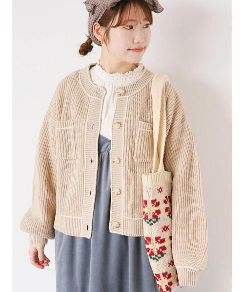 ehka sopo（エヘカソポ）の「配色ラインカーディガン（カーディガン/ボレロ・レディース・ブラック/サックスブルー/ライトベージュ・F）」の4枚目の写真