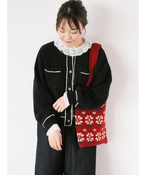 ehka sopo（エヘカソポ）の「配色ラインカーディガン（カーディガン/ボレロ・レディース・ブラック/サックスブルー/ライトベージュ・F）」の5枚目の写真