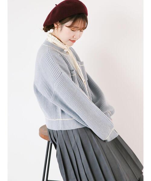 ehka sopo（エヘカソポ）の「配色ラインカーディガン（カーディガン/ボレロ・レディース・ブラック/サックスブルー/ライトベージュ・F）」の20枚目の写真