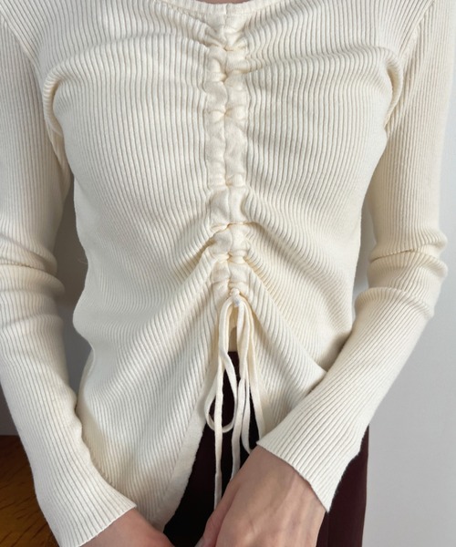 Olu.（オルドット）の「フロントギャザーニット（ニット/セーター・レディース・ブラック/ブラウン/ホワイト・FREE）」の7枚目の写真